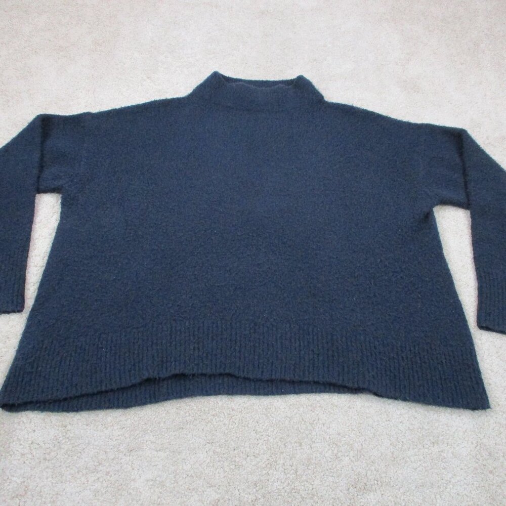Cable Stitch Sweater Womens Medium Blue Acrylic Mock Neck Pullover Casual